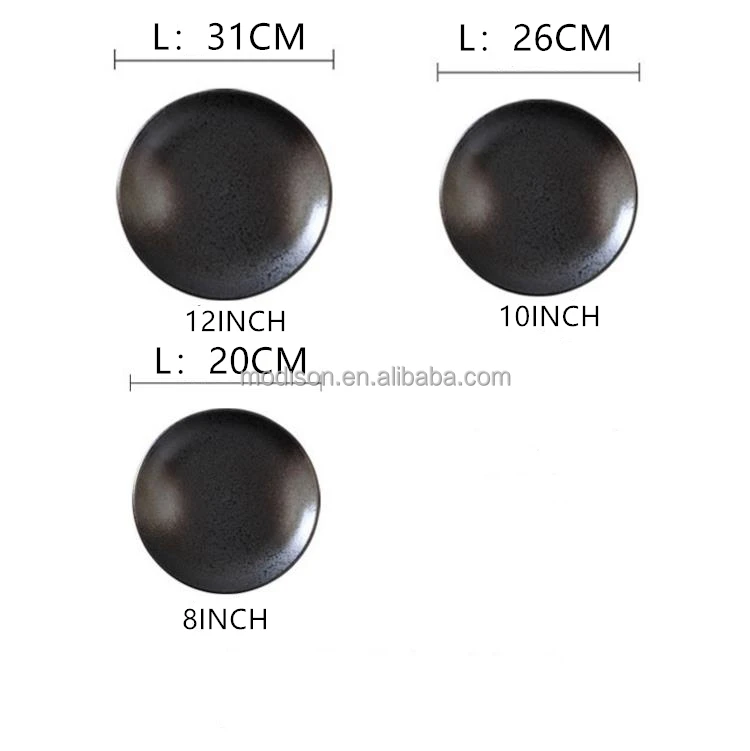 Ceramic Black Dinner Steak Plate Japanese Restaurant Fried Rice Plate Household Dinnerware Plates Set