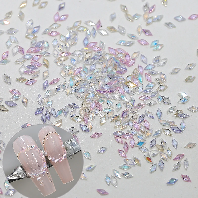 Popular Flat Back Rhombus Glass Nail Diamond Shiny Crystal Zircon Nail Charms Nail Art Rhinestone