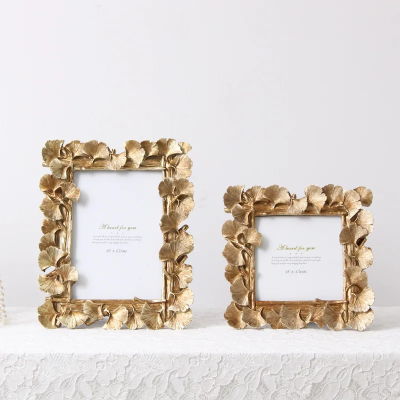 Retro Nostalgic Ginkgo Photo Frame Square Model Gold Leaf Shaped Frames Room Home Ornaments Maple Leaf Photo Frames