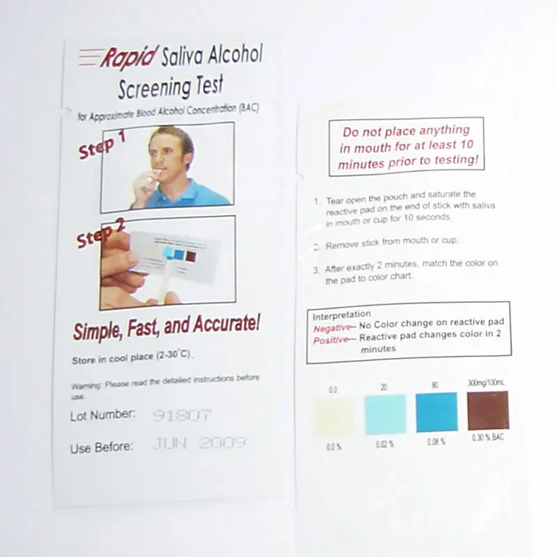 
New cheap one time saliva breathalyzer disposable alcohol tester 