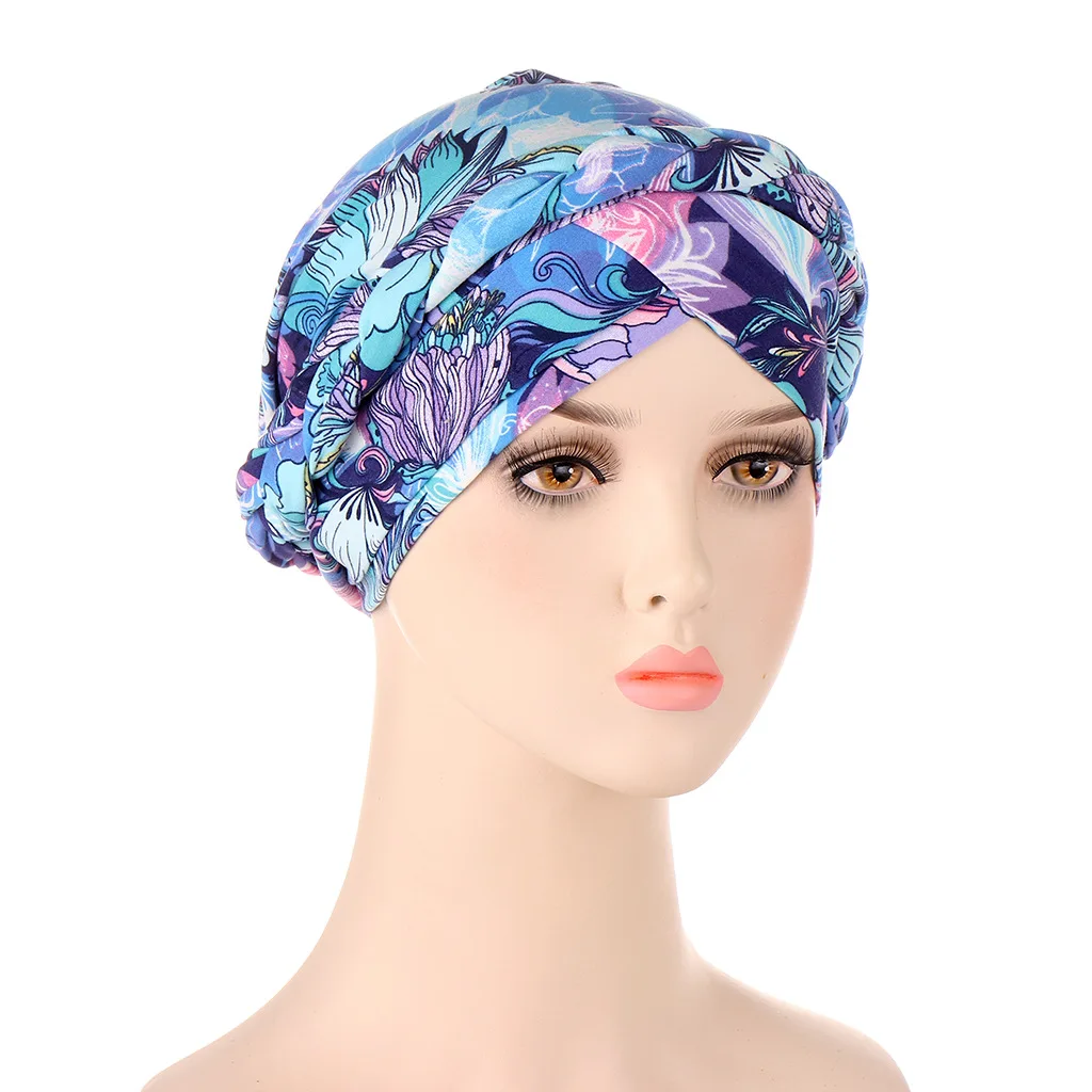 A new muslim braided hat with dyed frosted milk silk plait, short braid, hidden hair turban printed hijab