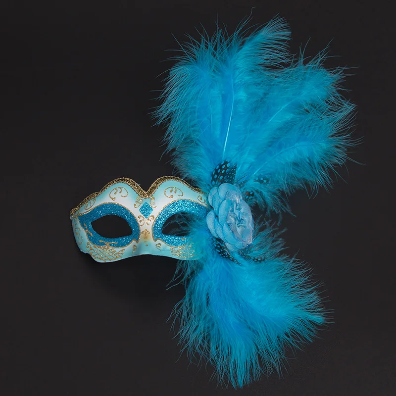 Girls Halloween Venetian Mask Retro Style Glittering Powder Feather Half Face Masquerade Plastic Accessory for Party Performance