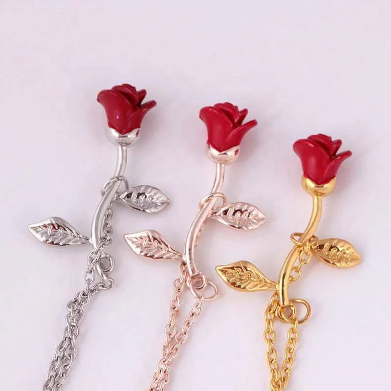  European trendy romantic brass real gold plated 3D rose flower colorful charm foot jewelry anklets for women