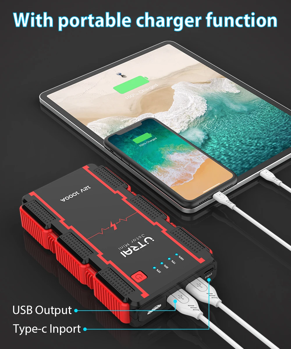 Utrai 1000A пиковое значение тока Jumpstart 12V/8A пусковое устройство power bank портативный автомобильный аккумулятор мини скачок стартер оптовая продажа с