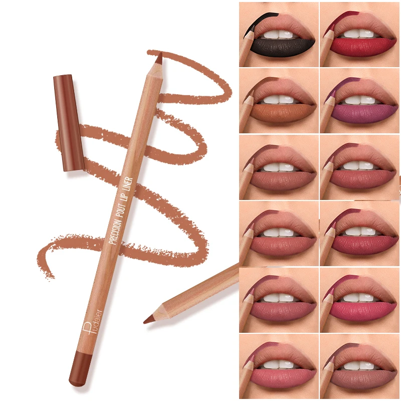 Pudaier Vegan Cosmetics High Pigmented Long Wearing Lip Pencil Waterproof Lipliner Set 12 Colors OEM Makeup