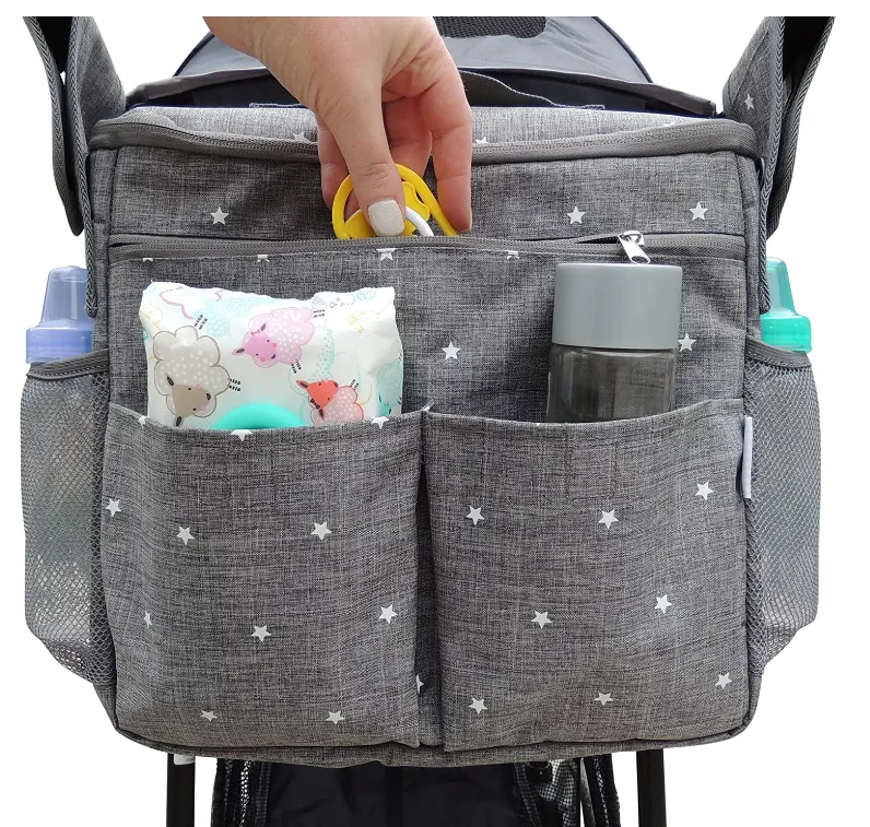 
Universal Parents Diaper Organizer Bag with Stroller Attachments. Large Strollers Insulated Baby Bag 