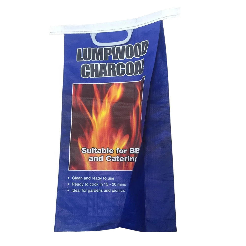3kg 4kg 5kg 10kg BOPP pp woven laminated firewood briquette BBQ charcoal bag with plastic handle