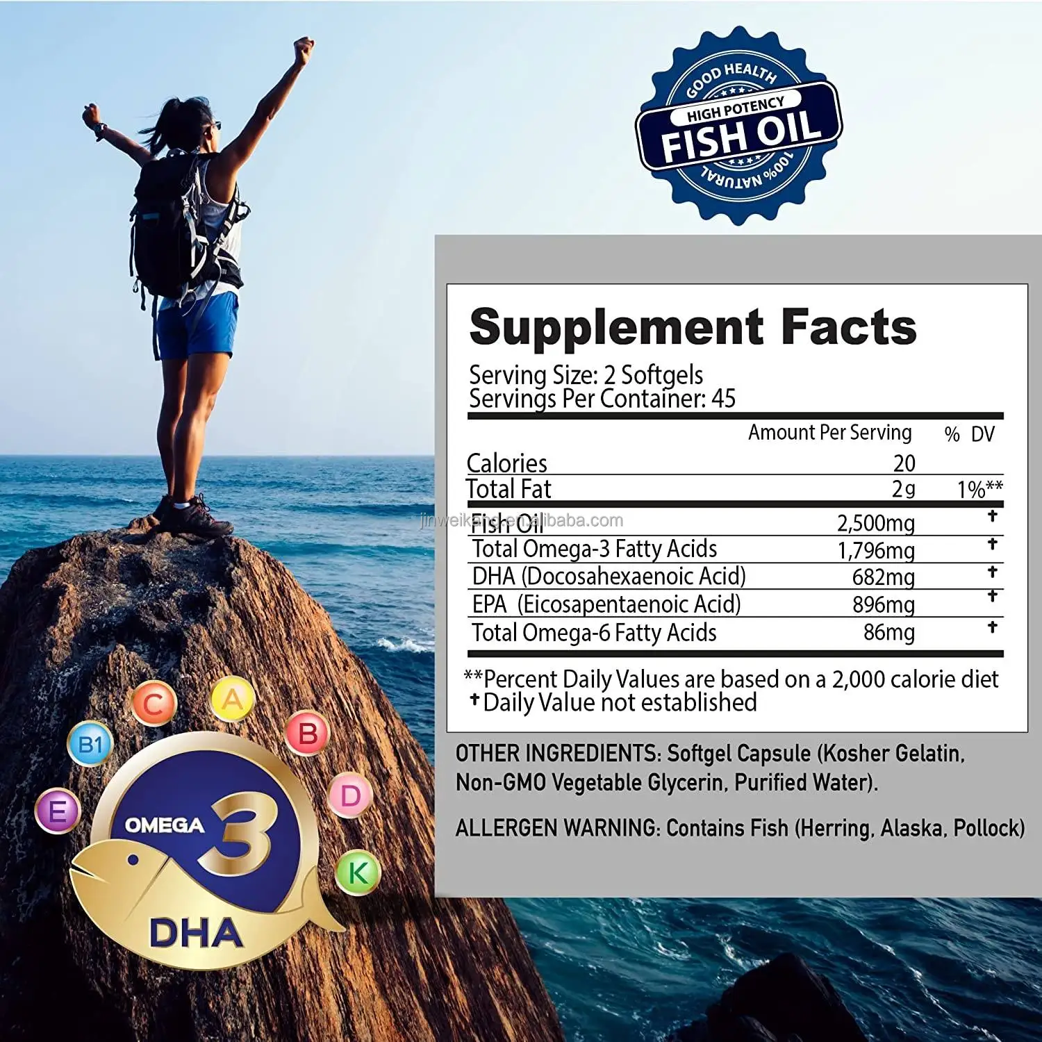 Vitahealthy Custom label hot sale halal fish oil omega 3 EPA DHA Capsule fish oil supplements support heart and joint