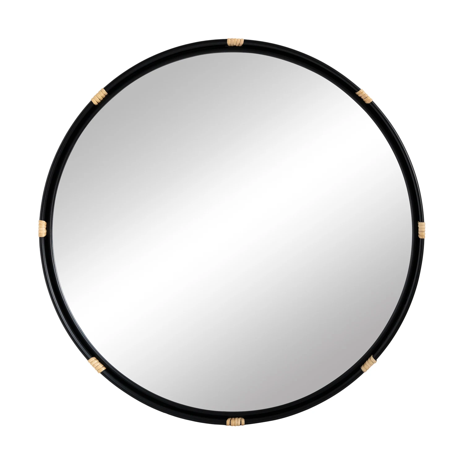 Novelty circle black metal rattan frame wall mirror for living room