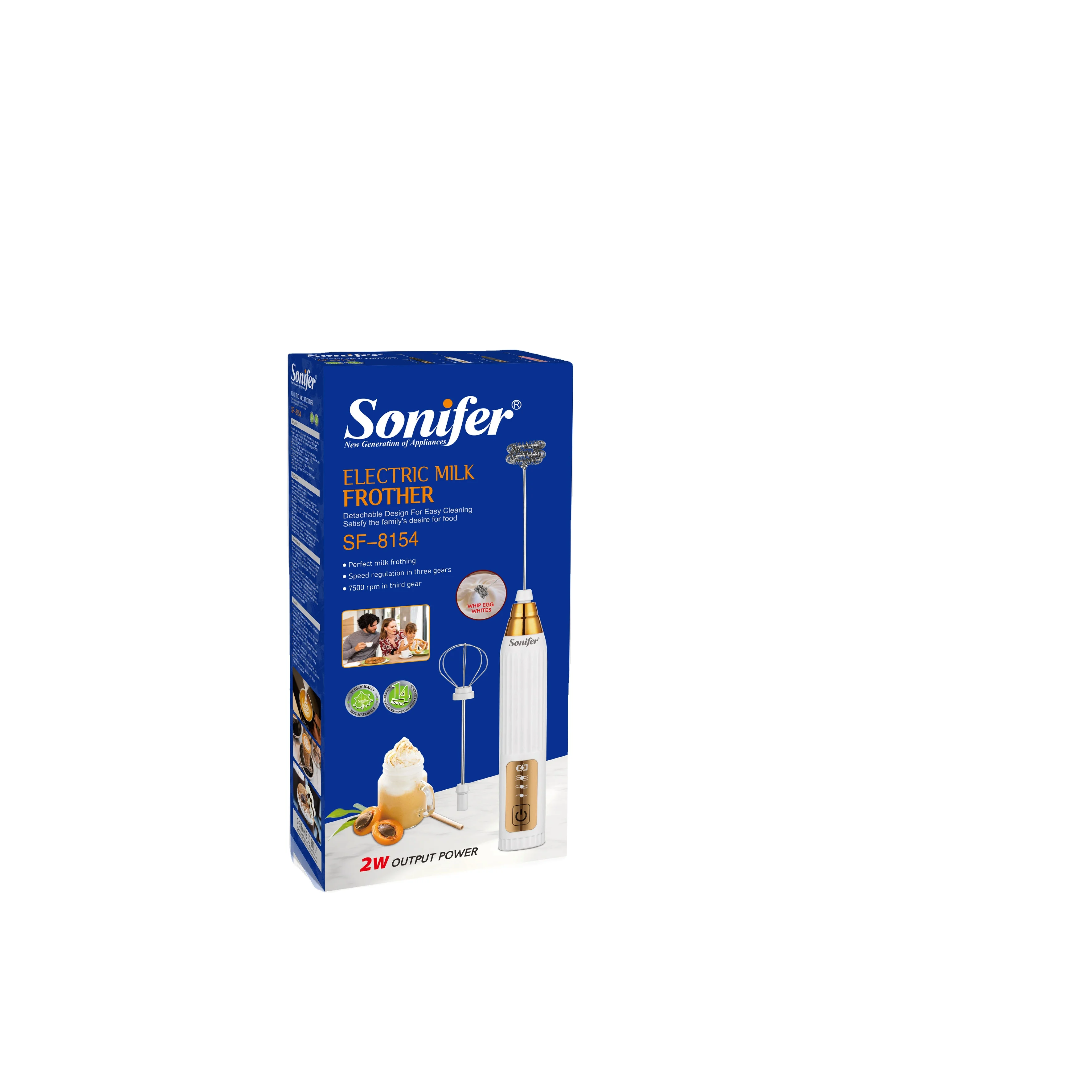 Sonifer SF-8154 Professional Household 304 Stainless Steel Coffee Foam Maker Rechargeable Electric Handheld Milk Frother