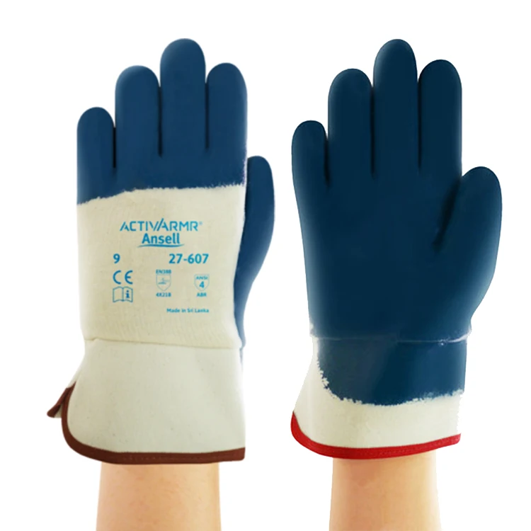 Ansell 27-607 Guantes De Seguridad Trabajo Outdoor Working Anti Static Oil Proof Industrial Nitrile Work Safety Gloves