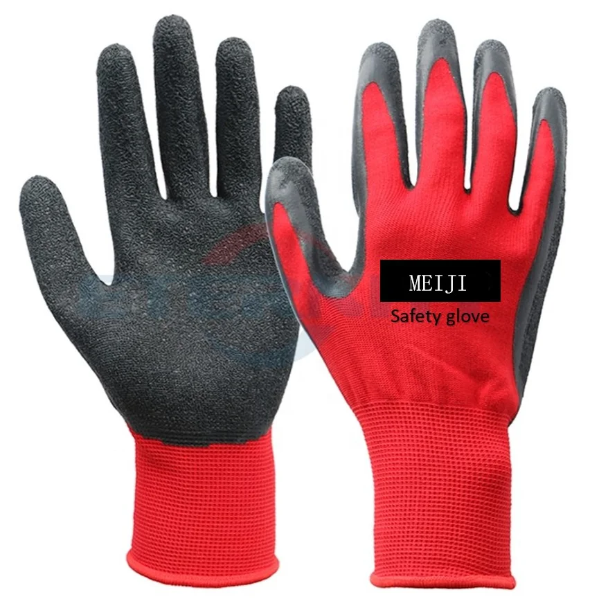 Latex crinkle coated safety gloves with polyester liner wholesale EN 388 standard