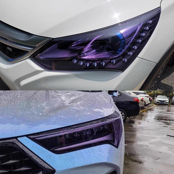 Tpu Ppf Smart Photochromic Light Control Headlight Protection Film White To Purple Or Black For Any Car Lamp Decorate