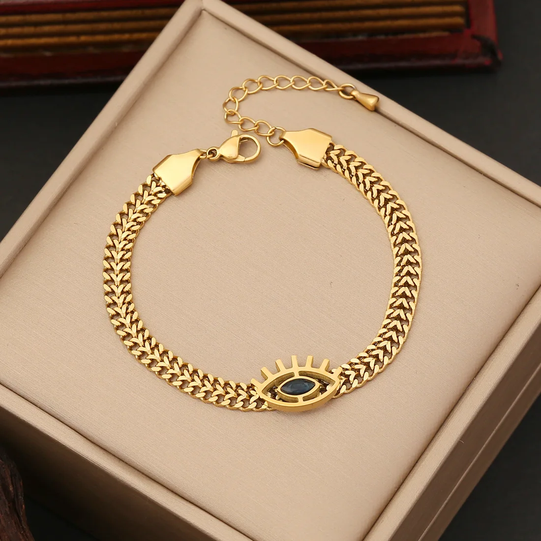 Newest 18k Gold Plated Stainless Steel Turkey Eye Jewelry Sets Earrings and Necklace For Women