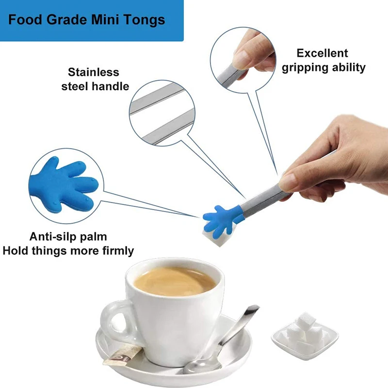 Non-slip Palm Shape Mini Cute Silicone Ice Food Serving Tongs Stainless Steel Ice Cube Tongs