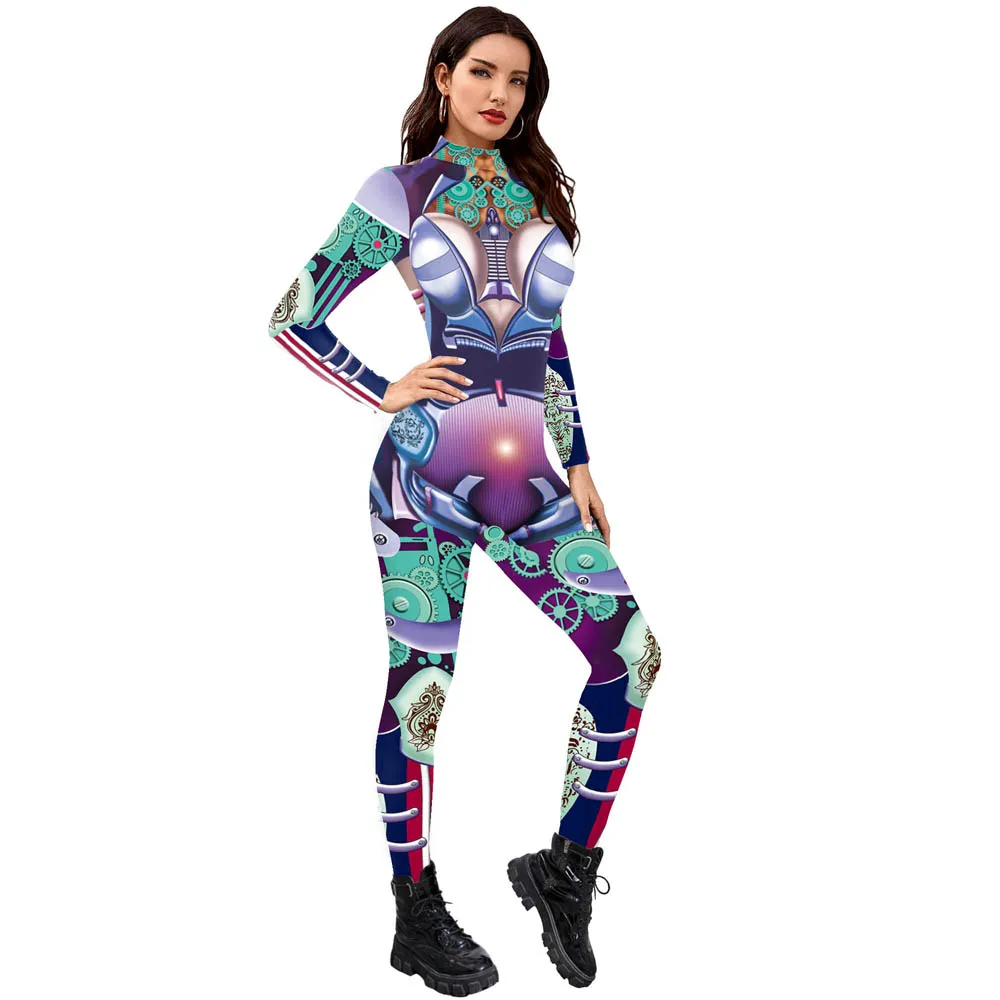 NADANBAO New Halloween Costume Ladies Masquerade Horror 3D Printing Cosplay Jumpsuit Halloween Costume Adult