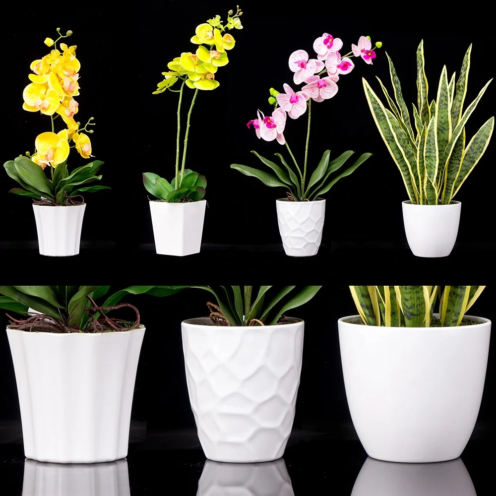 Wholesale White Melamine Plastic Flowerpot For Artificial Plants Decorations Bonsai Flowerpot