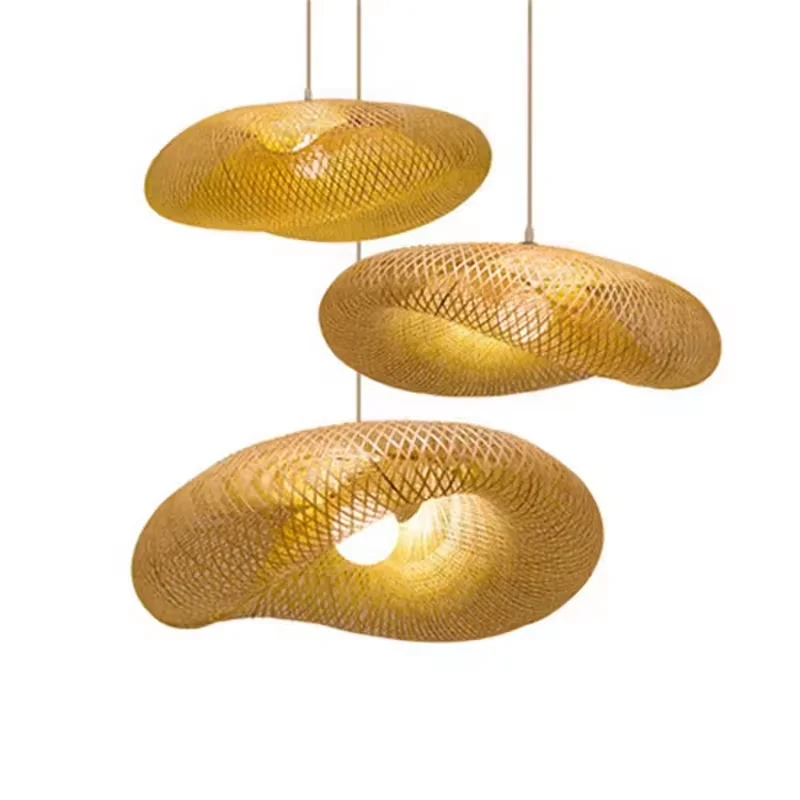Handmade Vintage Restaurant Ceiling Pendant Lamp Modern Bamboo lamp shade Rattan Decorative Hanging Chandelier Light