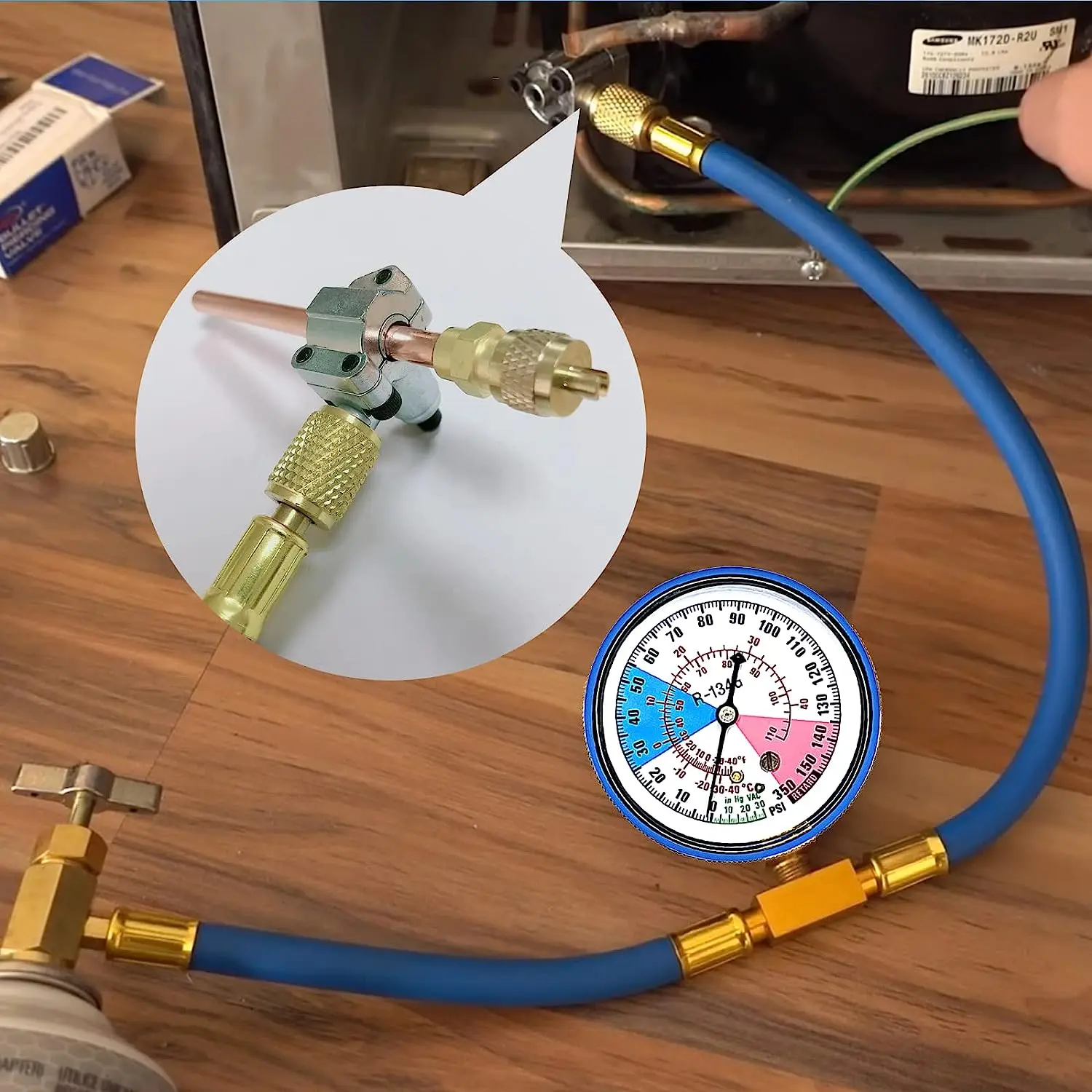 R134a AC Recharge Hose Kit to Refrigerator  R134a S Charging Hose adapter  for Home Fridge Refrigerant System