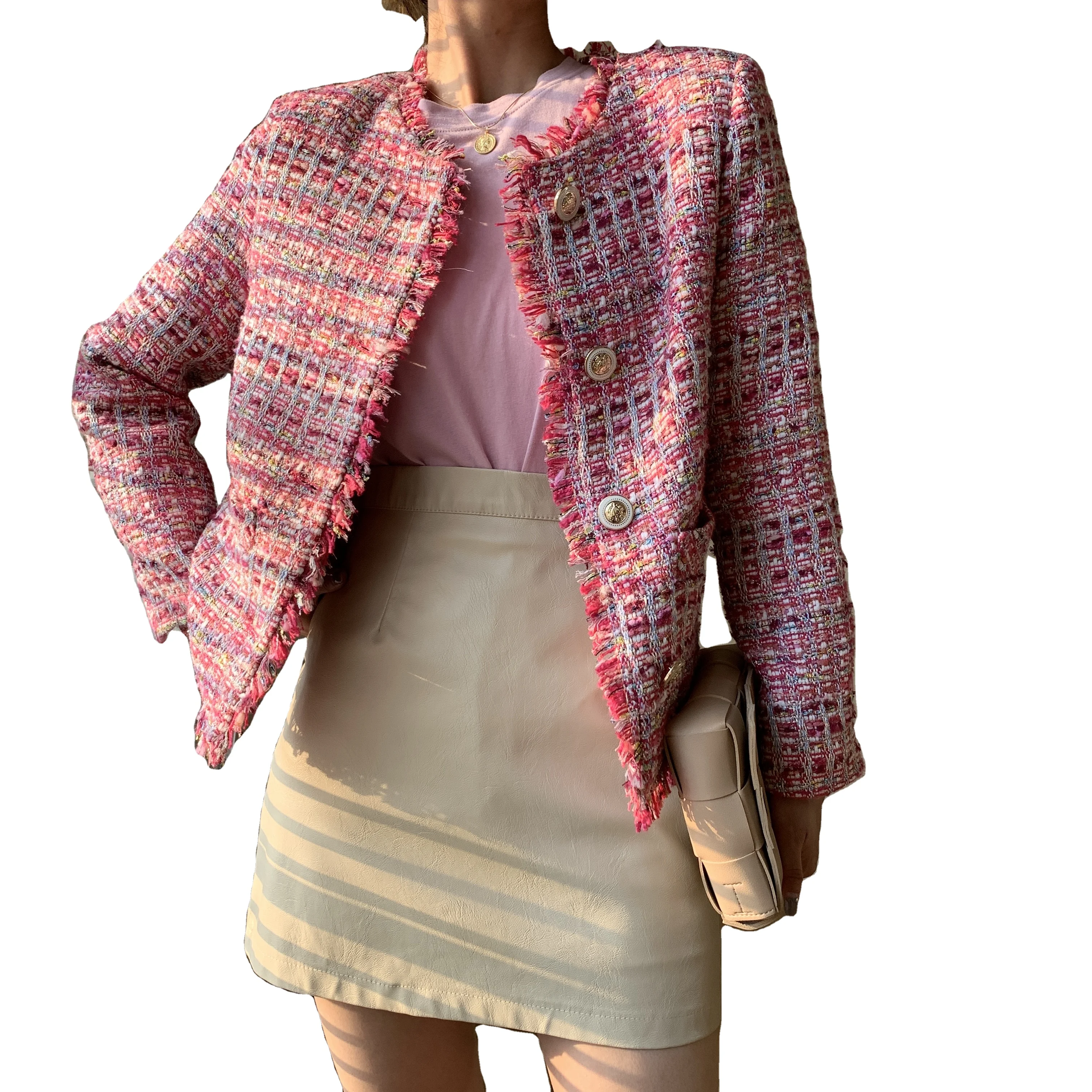 Womens Blazers And Coats Fancy Yarn Tweed Blzers Jacket Suits With Tassel Fringes Edges Ladies Suits