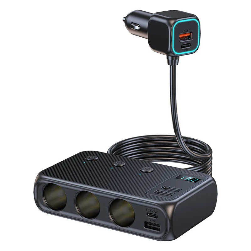 1 Extend To 3 Socket Cigarette Lighter Splitter With LED Voltage Display Cigarette Lighter Adapter Car Charger Adapter