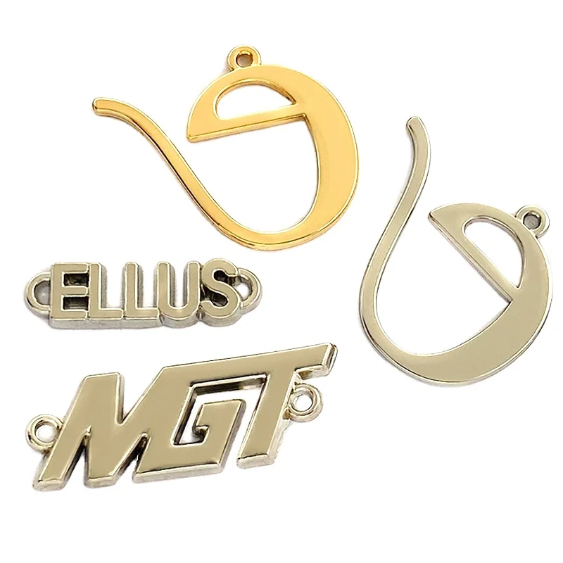 Custom Golden Plated Metal Tag Bag Accessories with Laser Engraved Logo for Garments & Shoes Square & round Metal Sewing Labels