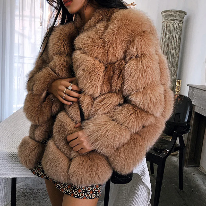 New Arrival Full Pelt Genuine Sheepskin Leather Fur Jacket Real Fox Fur Coat For Women