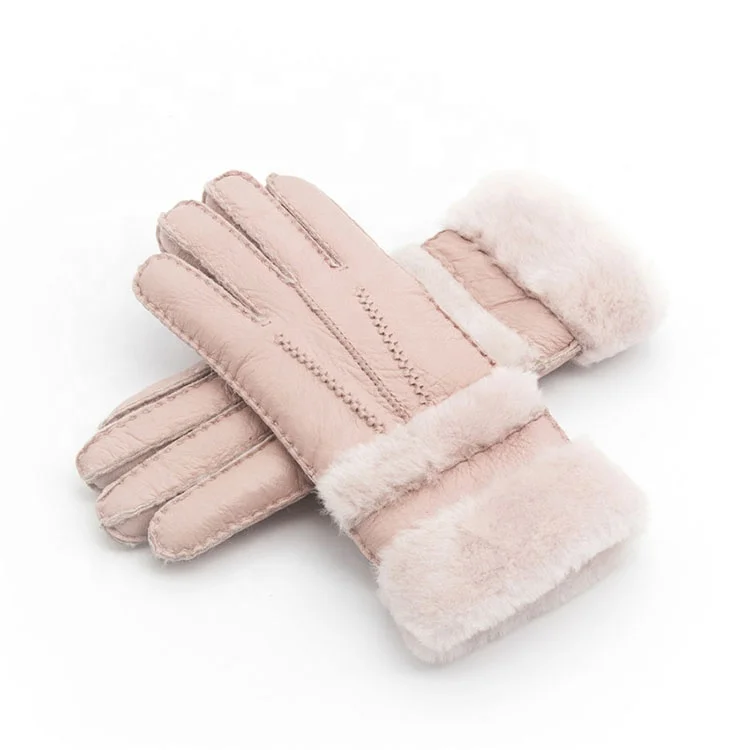 
Winter Gloves Women Sheepskin cashmere Fur Warm Gloves Ladies Full Finger Fashion Genuine Leather mitten Five Finger gloves 