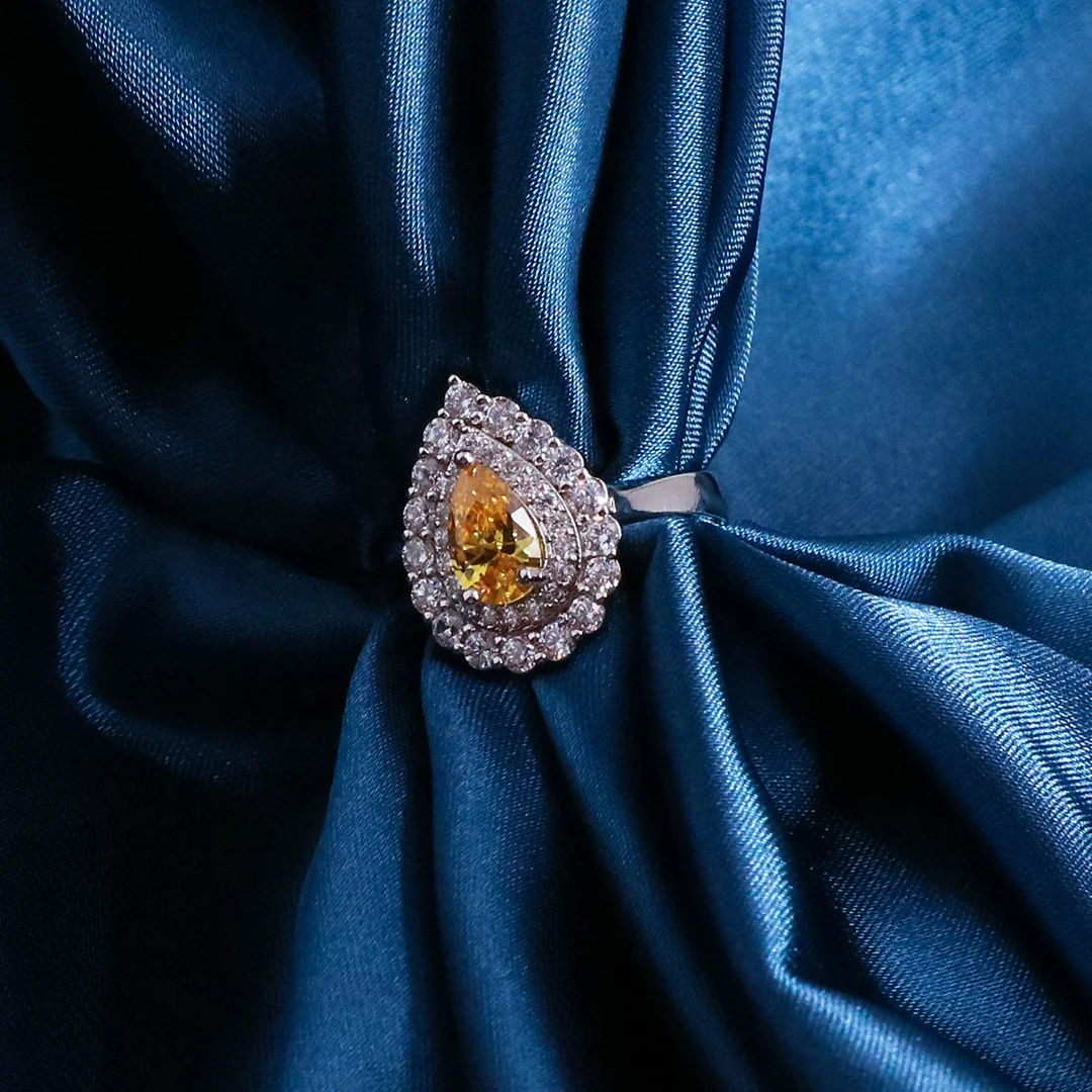 Bedazzled Luxury 4pcs Full Set Exquisite Micro inlaid Zircon Yellow stone Water Drop Elegan Bridal Wedding Fine Jewelry Set