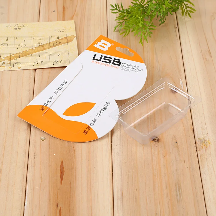 Custom logo with hanging tab paper box retail mobile phone usb data cable blister card packaging with paper card