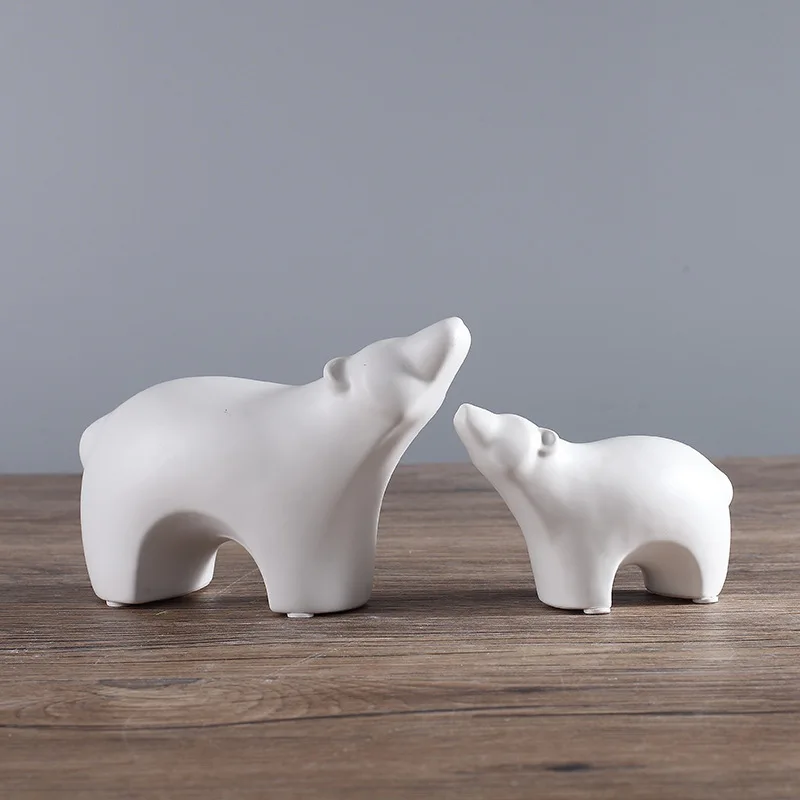 Nordic Modern Simple Creative Matte Home Decoration Animal Sculpture Art Polar Bear Statue White Black Ceramic Crafts