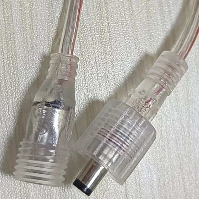 2M Length 5.5*2.1 0.5 20AWG  LED neon Light Transparent Clear Cable Wire Female DC Power Plug Connector