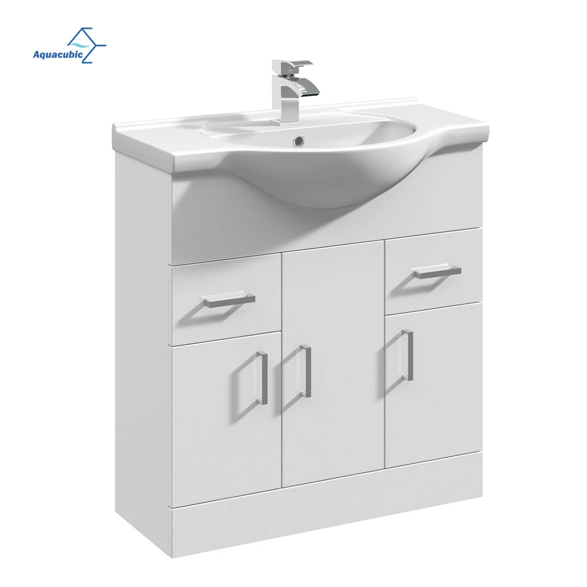 Aquacubic Top Selling European Style MDF PVC White Modern Style Bathroom Furniture Cabinet Vanity
