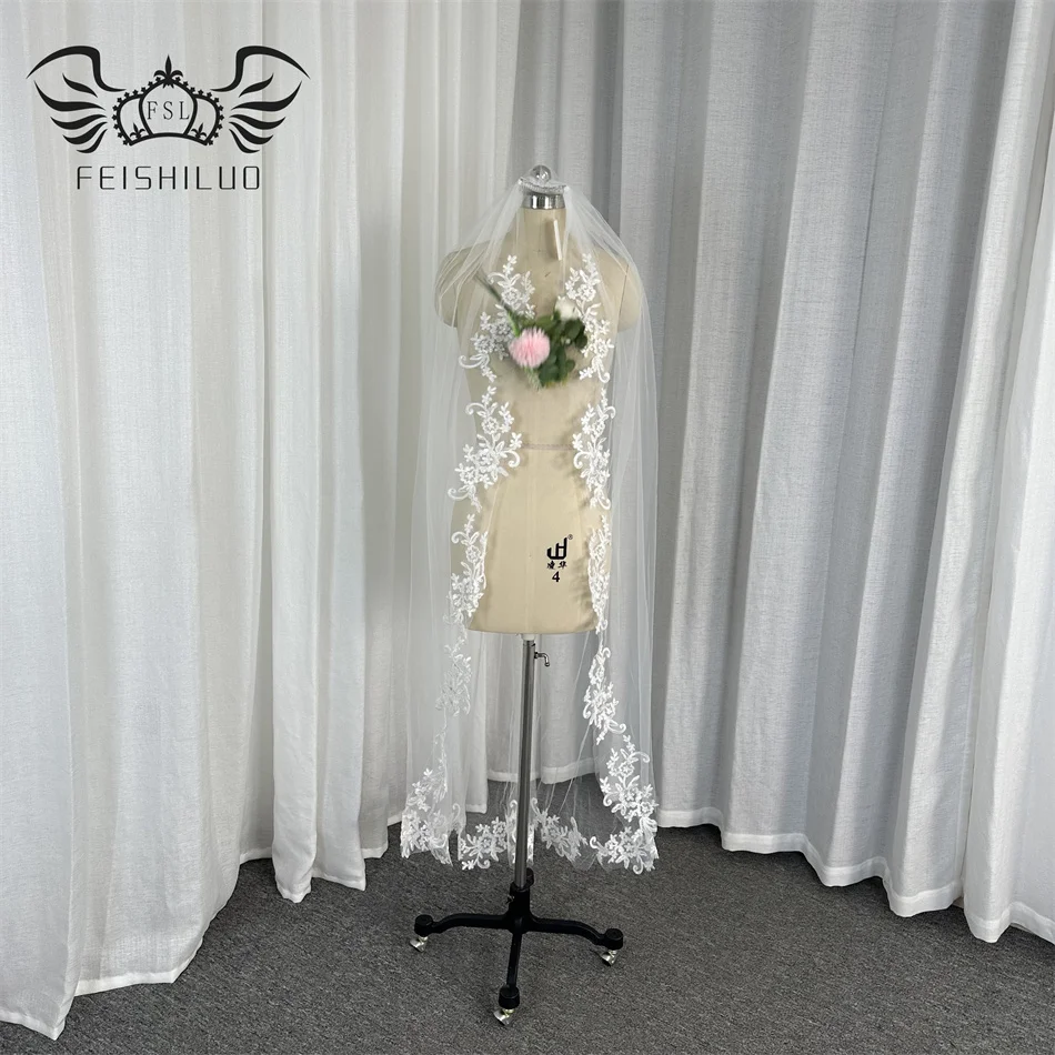 Feishiluo Wholesale  Luxury Long High Quality One -Layer Bride Veil Wedding Accessories Bridal Wedding Veil With Comb 150CM