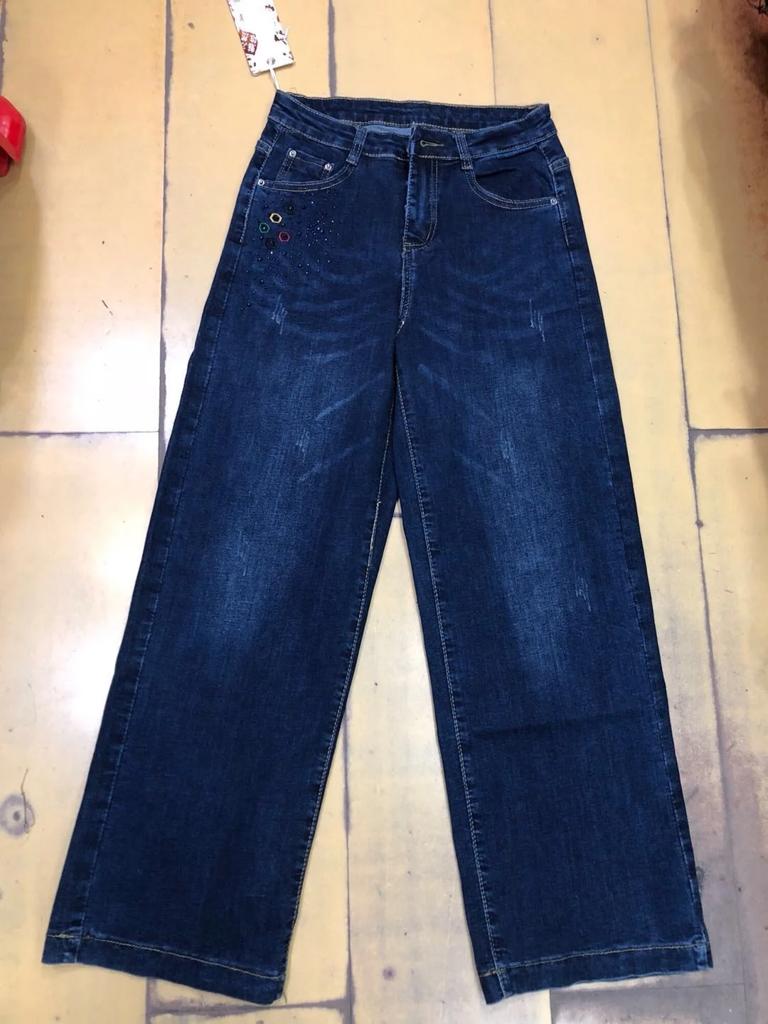 GZY Factory Stocks Fashion Women Straight Leg Integral Jean Pants Ladies Vintage Blue Distressed Women Jeans