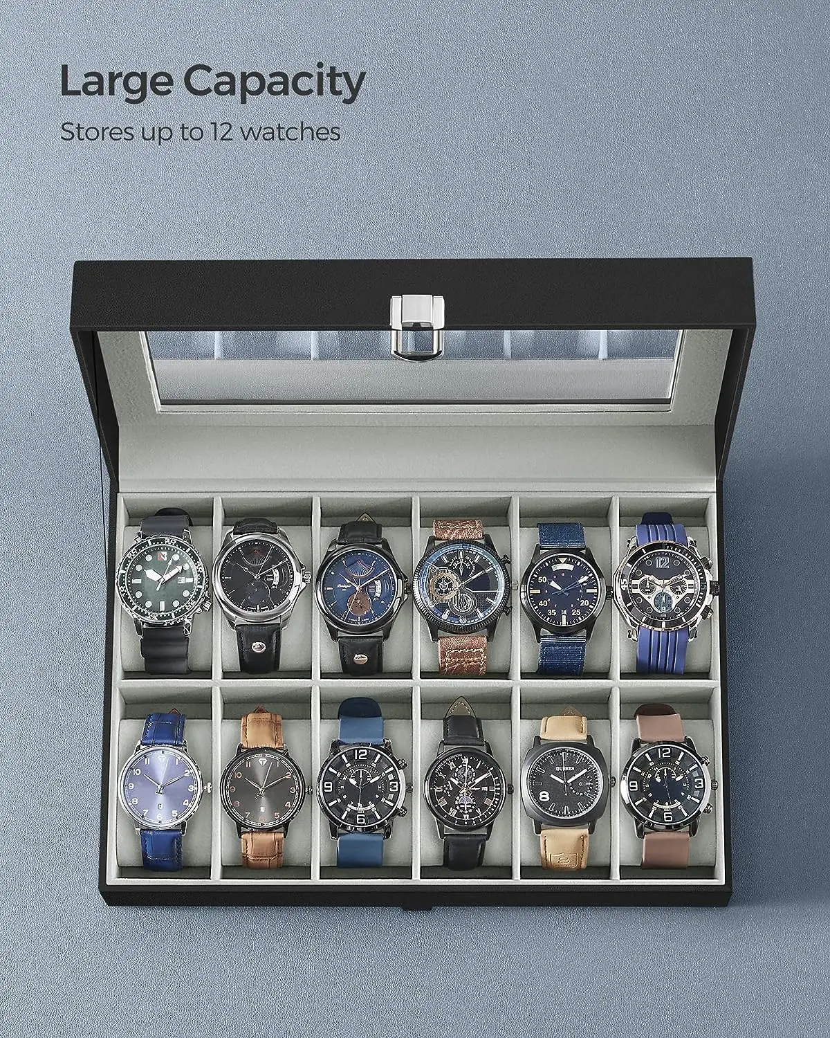 Custom watch box organizer for men watch display case for men large mens watch case holder as gift