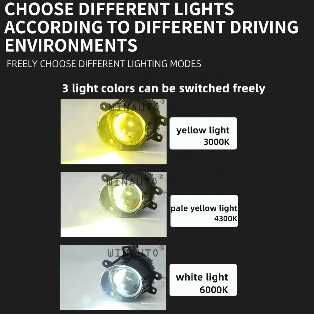 WINAUTO General lens LED fog light DRL For Toyota Prado Corolla Camry Highlander tri-colors bi-led dual-light fog lamp 3 inch