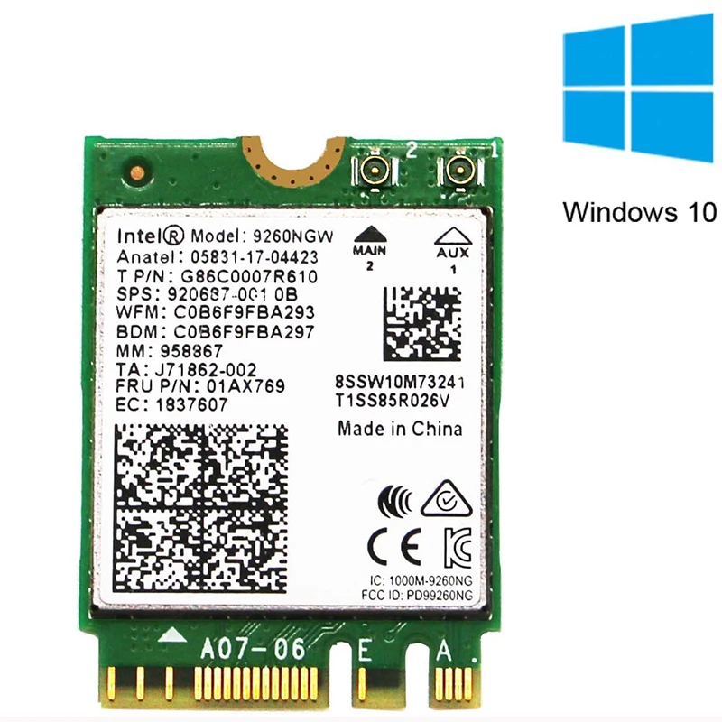 Беспроводная сетевая карта 9260NGW с Wi-Fi 1730 Мбит/с Intel 9260 двухдиапазонный M.2 11ac Bluetooth 5 0 для ноутбука Windows