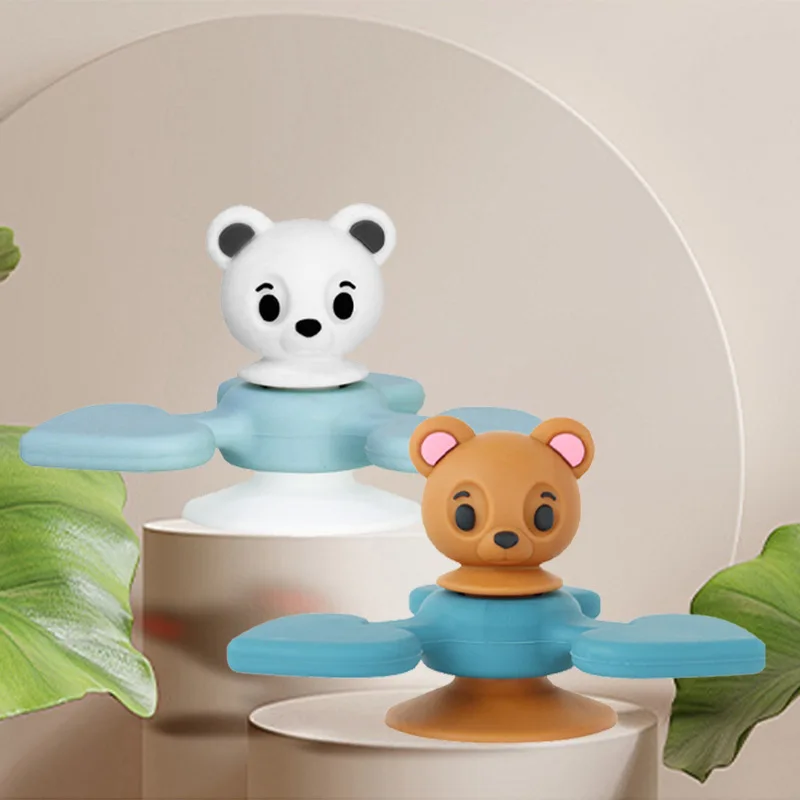Bear Suction Cup Spinner Toys for 1 Year Old Boy Girl Toddler Kids Baby Bath Birthday Toys Silicone Spinning Top Gifts
