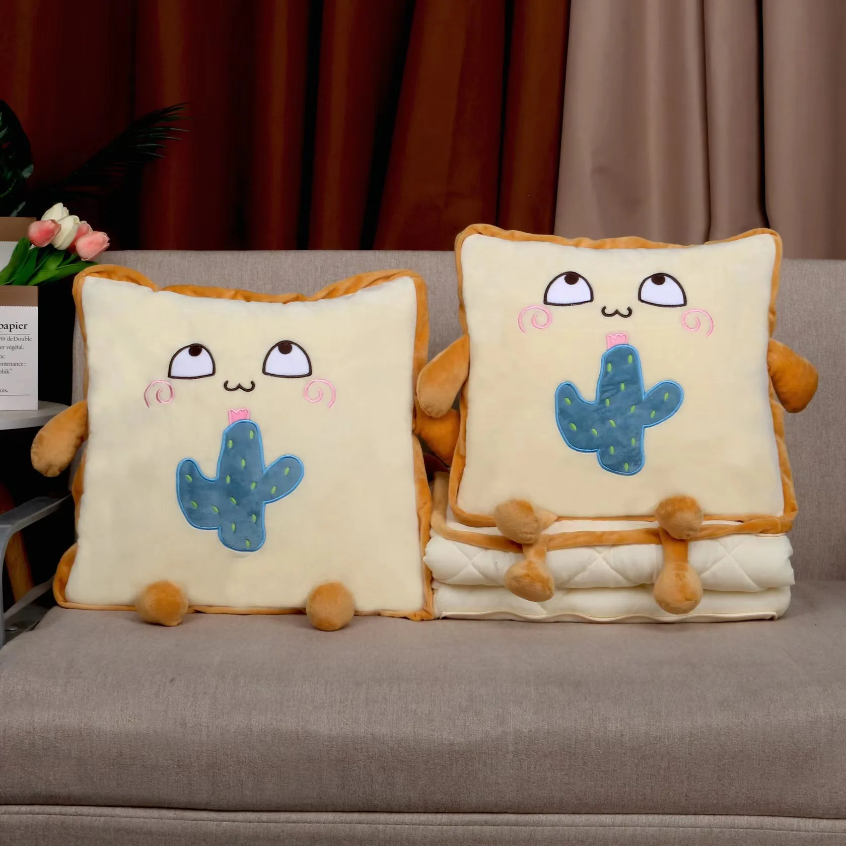 Cartoon soft pillow quilt dual-purpose blanket, cushion pillowcase backrest pillow nap pillow