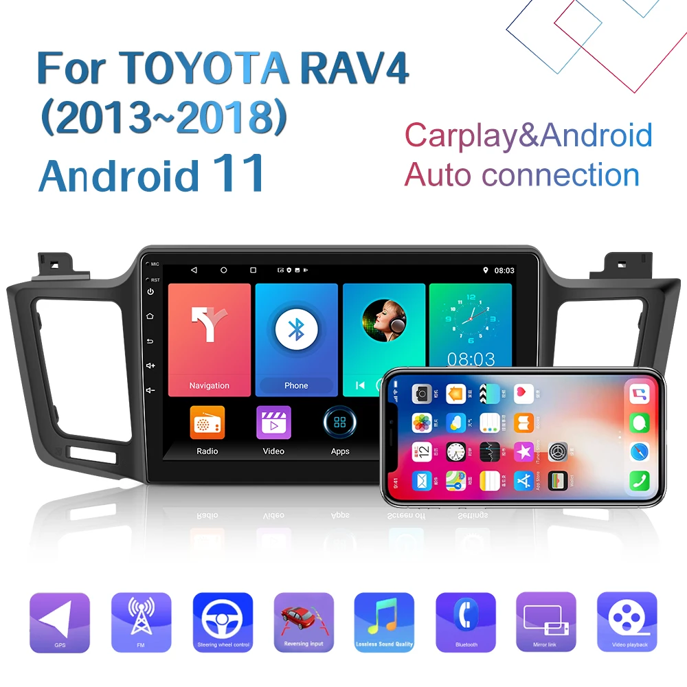 2 Din 10.1' Android 11 Car Radio Stereo 2 Din Radio Car Carplay Android Auto WIFI GPS AHD Cam For Toyota RAV4 2013-2018