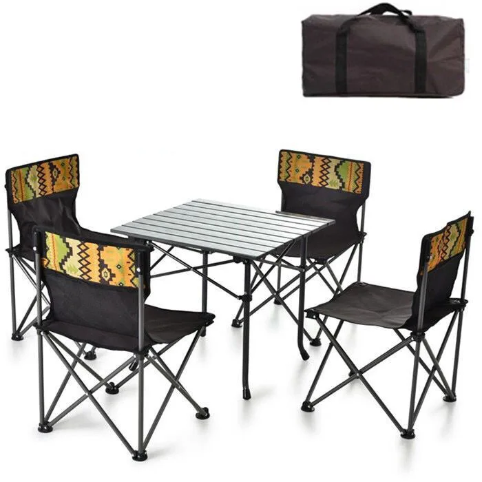 Outdoor folding table and chair portable five piece set, park leisure picnic table and chair, self driving beach table