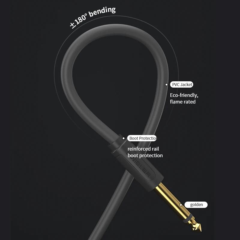 High Quality 6.35 1/4  Male Mono to 6.35  Male TS to Male Audio Cable OFC Copper  3 m Guitar Patch Cords Mixer