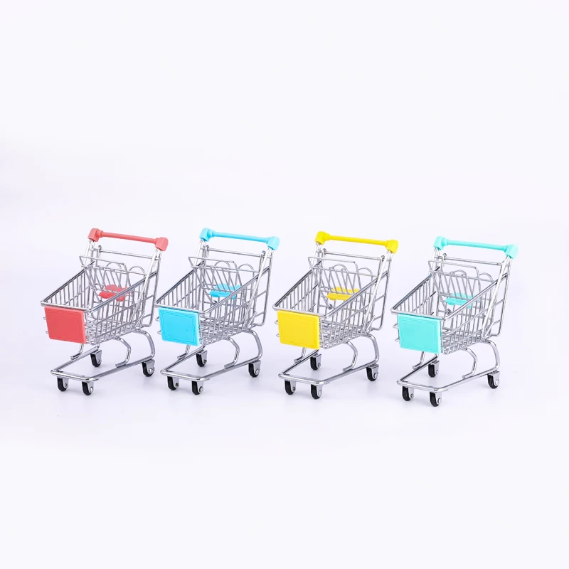 Desktop Decoration Finishing Toys Mini Stainless Steel Shopping Trolley Shopping Cart Toys