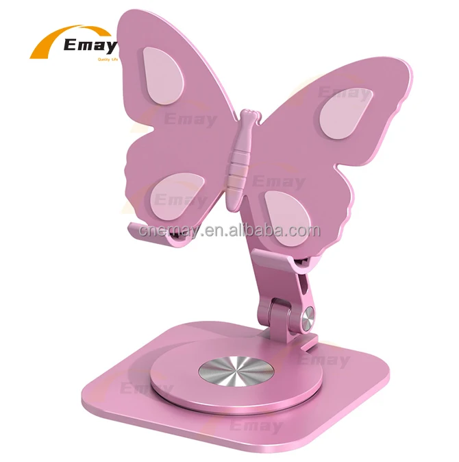 New design pink butterfly Shape Aluminum alloy phone tablet stand  foldable  and portable free standing