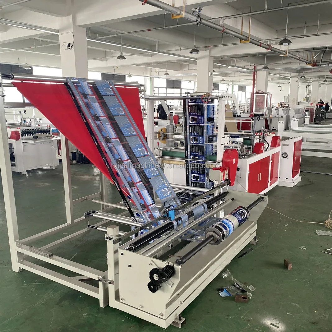 High speed online plastic film folding machine with PP OPP BOPP bread bag side sealing machine