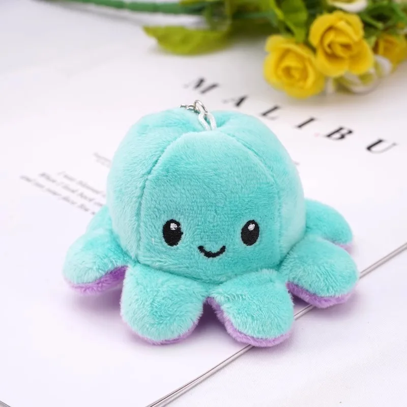 Cute Angry Little Octopus Flip Doll Plush Pendant Keychain Toy with Expressive Face Change