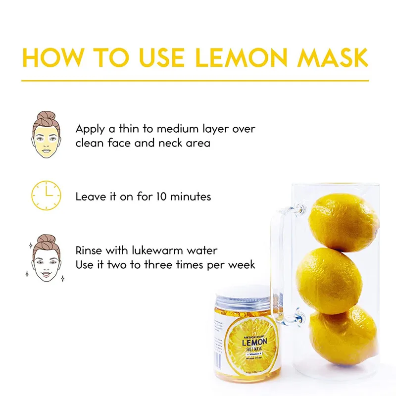 OEM Hydrating Deep Cleansing Anti Aging Antioxidant Organic Vitamin C,B Lemon Vegan Gel Mask with Neem Oil Treats Acne Oily Skin