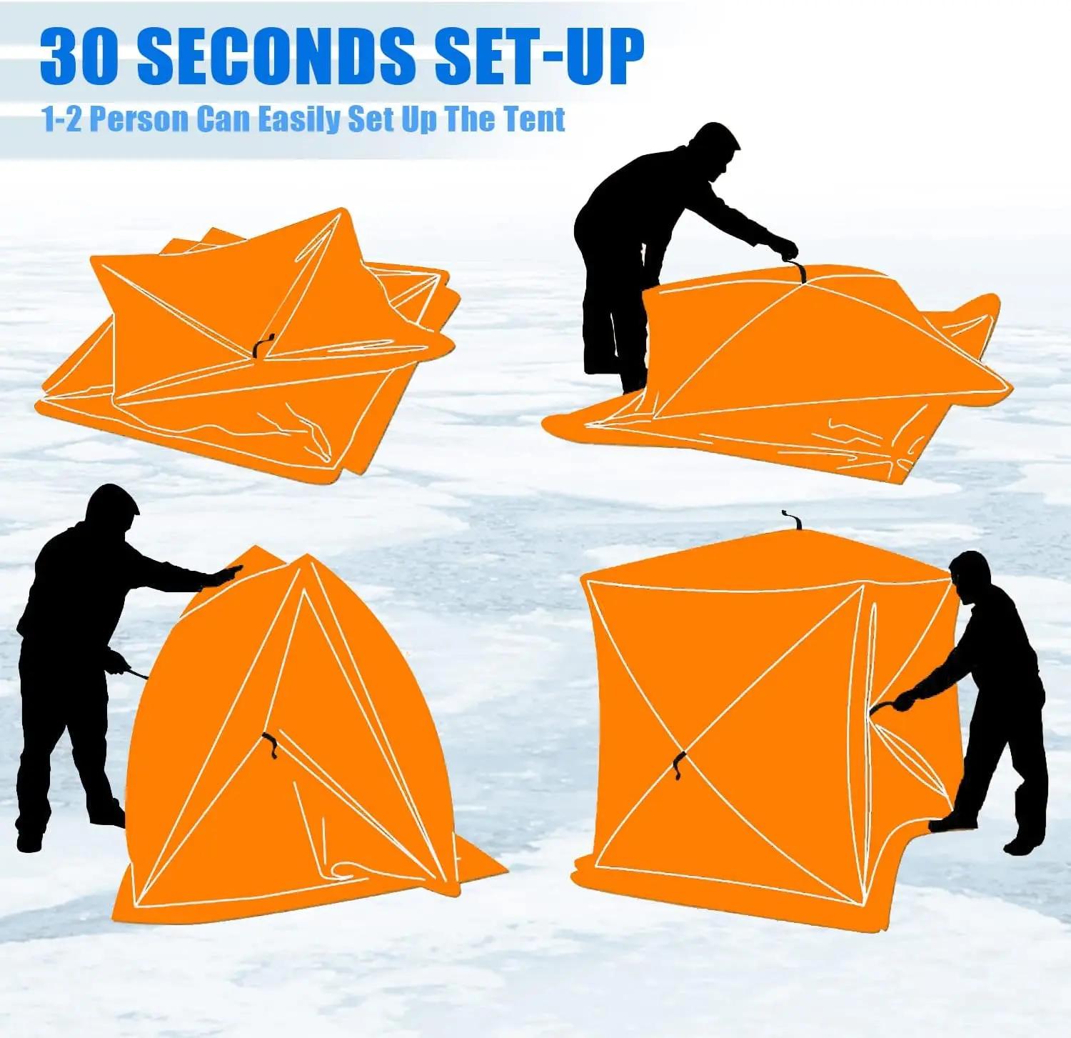 Ice Fishing Shelter Tent 2-3 Person Pop Up Portable Insulated Ice Shanty Zippered Door 300D Oxford Waterproof Fabric