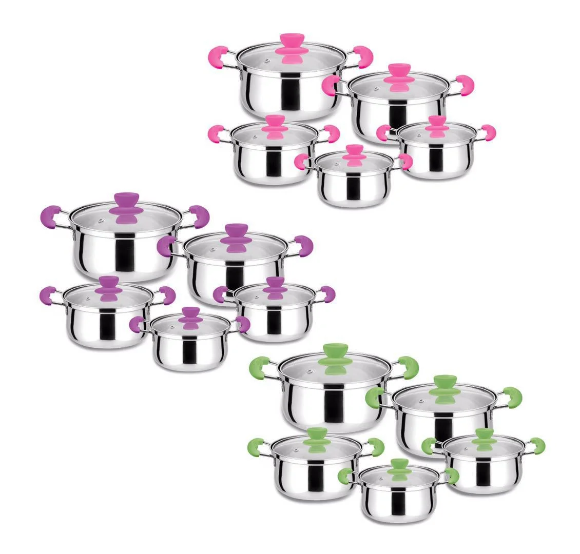 10pcs Cooking Pots and Pans enamel Cookware Set Stainless Steel with Glass Metal Surface Handle Feature Eco Material Origin Type